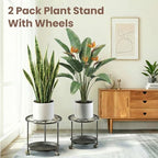 TOSKING 2-Pack Black Round Rolling Plant Caddies with Water Tray – Metal Stands with Wheels, Elegant Floral Pattern, for Indoor Planters (14" & 12") - Image 2