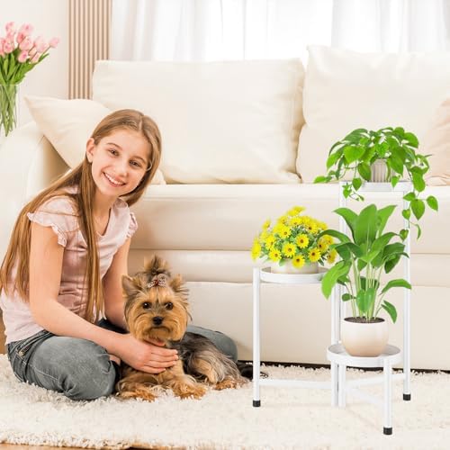 iDavosic.ly Plant Stand Indoor Outdoor, 3 Tier Metal Corner Shelf, White - Image 2