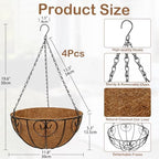 12 inch Metal Hanging Baskets for Plants Outdoor, 4 Pack Metal Wire Hanging Basket Planter with Coco Liner Flower Pots for Indoor Outdoor Garden Porch Patio, Heart-Shaped - Image 3