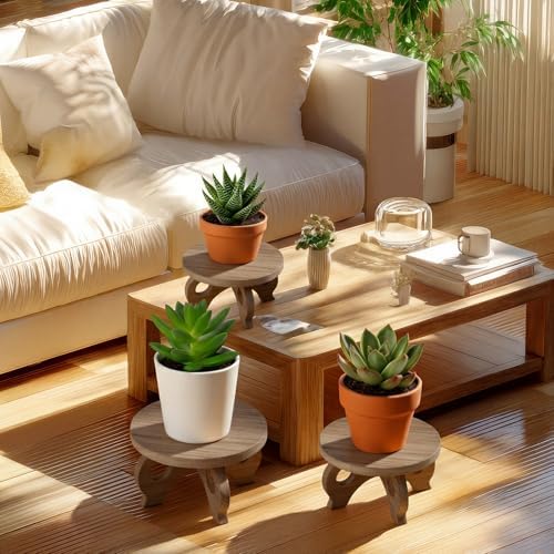 Threehoney 3 Pcs Wooden Plant Stand Indoor 8/9/11",Walnut Color,Low - Image 5