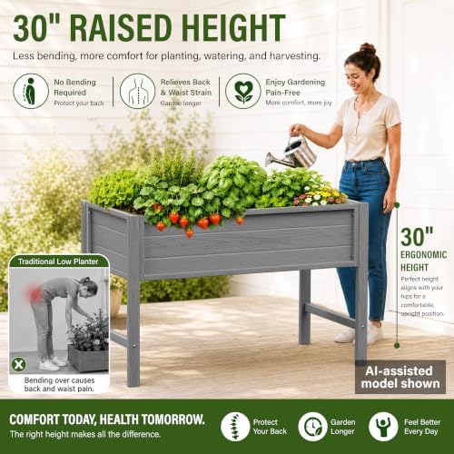 YEFU 48" Raised Garden Bed with Legs, HIPS Outdoor Garden Bed, Grey - Image 2