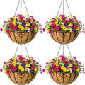 4pcs 16 inch Metal Hanging Baskets Round Wire Plant Stand with Coco Lining Cushion Decorative Planter Hanger Garden Indoor Outdoor Watering Hanging Basket （AX） by SMYAXUNW