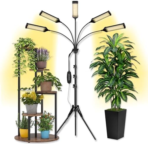 LED Grow Lights for Indoor Plants Full Spectrum 5 Heads Light,Indoor Grow Lamp with Timer and Auto On/Off Timing 5/10/15H, 450 LEDs Plant Lights for Indoor Growing with Tripod Stand. by Oktrionce