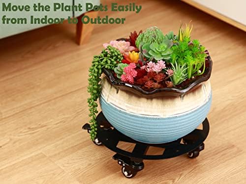 2 Packs 13 inches Large Metal Plant Caddy with Wheels Heavy-Duty Round Plant Stands with Casters Indoor Outdoor Flower Pot Mover Roller Base Garden Dolly Coasters Black, Strong Load Capacity - Image 6