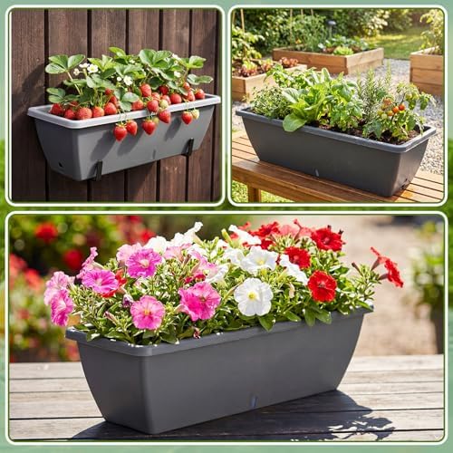 8 Pcs 24 Inch Plastic Window Boxes Planters, Gray - Image 6