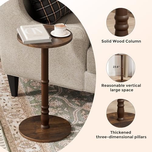 Homleke Round Side Table with Solid Wood Pillar, Small Drink Table - Image 6