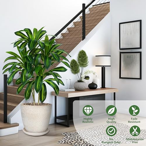 2 Pack Artificial Dracaena Tree, 4FT Fake Indoor Plant with White Planter - Image 5