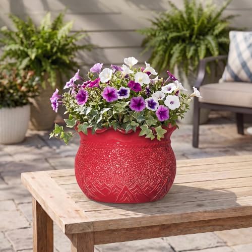 10 Inch Flower Pots, Ceramic Pots for Indoor Plants, Red - Image 7