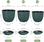 WSMKSZ Large Flower Pots 12/10/9 inch, Set of 3 Decorative Plastic Planters with Drainage Holes and Saucers for Garden House Plants, Plant Pots for Indoor Outdoor Plants, Black with Green Speckles - Image 3