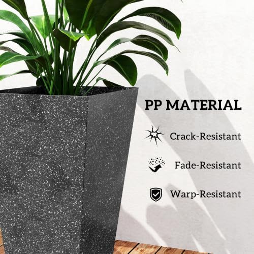 Outsunny 28 Inch Plastic Tall Planters for Outdoor Plants Set of 3, Black - Image 6