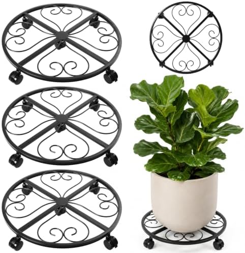 3 Pack Metal Plant Caddy with Wheels, 20 Inch Plant Stand with Wheels Heavy Duty Wrought Iron Large Rolling Plant Caddy Plant Dolly Plant Rollers Plant Cart Large Plant Mover by Unknown