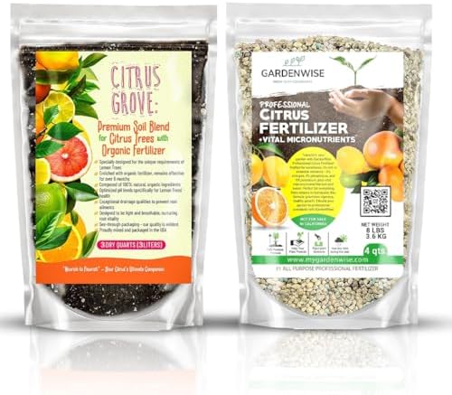 GARDENWISE Professional Citrus Fertilizer & Premium Citrus Potting Mix Bundle - Perfect Balanced NPK for All Citrus Orange, Lime, Lemon Soil for Indoor Outdoor Plants (4-3 Quarts) by GARDENWISE