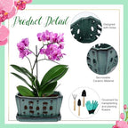 Teenyyou 9.5" Orchid Pot Ceramic with Hole Saucer for Repotting, Green - Image 3