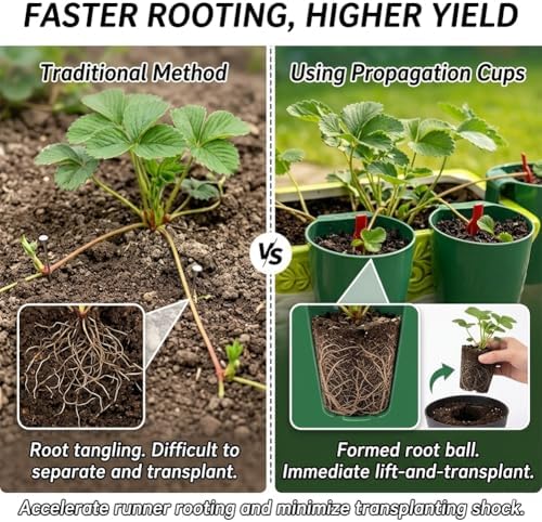 Strawberry Propagation Cups, Breathable Hanging Nursery Pots with Runner Forks, Thickened Potted Food Grade Greenhouse Seedling Cup for Garden Balcony Rooting & Transplanting (20-L Cups + 50 Forks) - Image 5