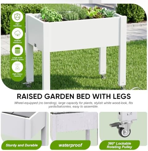 EasyUp Raised Garden Bed with Legs, UV Waterproof Resin Elevated Garden Beds Outdoor with Wheels, Standing Planter Box with Internal Cross Support & Water Level Detector for Indoor Outdoor Use(Ashen) - Image 4