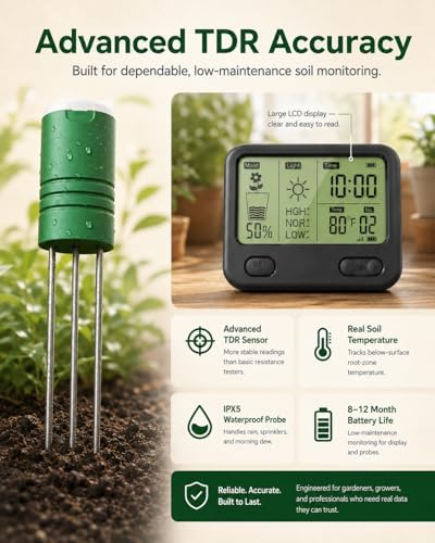 Soil Moisture Meter for Plants, 12-Zone Wireless Plant Water Meter, Soil Thermometer and Light Sensor, 4-in-1 TDR Tester, 230ft Range, IPX5 Waterproof for Indoor Outdoor Garden Lawn (2 Sensor) - Image 5