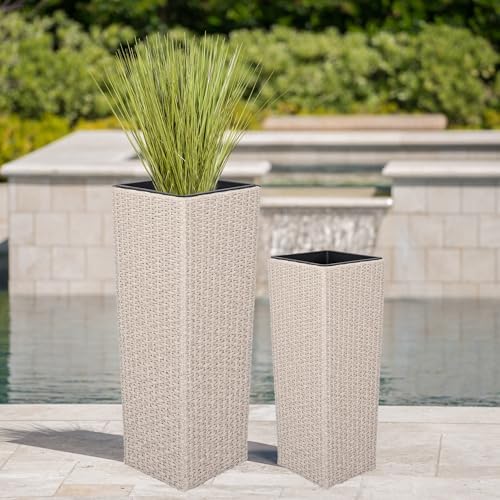 Christopher Knight Home Jorine Patio Wicker Planters Set of 2, Rattan Garden Urn, Iron Frame Flower Pots, Woven Wicker Garden Pot, 2 Plant Urns with Drainage Hole for Backyard Hall Balcony, Beige - Image 2