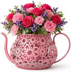 Pink Metal Teacup Planter with Drainage Hole 12 Inch Vintage Teapot Flower Pot with Floral Cut-Out & Handle for Outdoor Garden Patio Balcony Porch Indoor Home Decor by Unknown