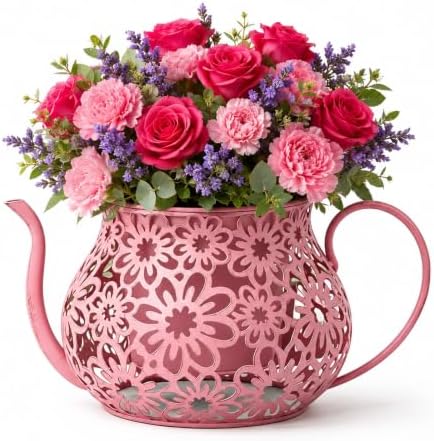 Pink Metal Teacup Planter with Drainage Hole 12 Inch Vintage Teapot Flower Pot with Floral Cut-Out & Handle for Outdoor Garden Patio Balcony Porch Indoor Home Decor by Unknown