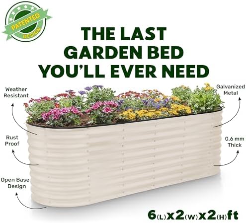 Plant & Plot Galvanized Raised Garden Beds Outdoor // 6×2×2 ft Planter Raised Beds for Gardening, Vegetables, Flowers // Large Metal Garden Box (White) // Patented Tool-Free Design - Image 5