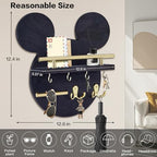 AIRPOP Key Holder for Wall–Mouse Wooden Mail Organizer Wall Mount with Shelf and 6 Hooks, Easy Installation Key Rack Hanger for Entryway Living Room Home Decor (Black) - Image 2