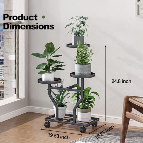 Plant Stand with Wheels, Black 3 Tier Metal Plant Shelf for Indoor Outdoor - Image 2