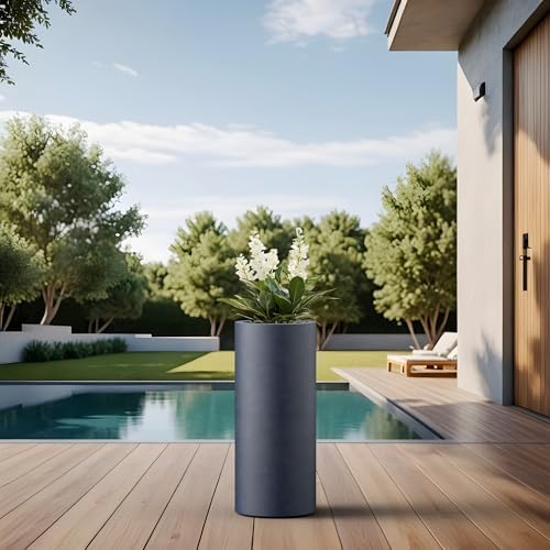 Kante Small Round Column Charcoal Concrete Planter 18.9" Tall, Outdoor - Image 5