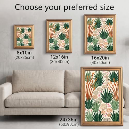 Framed Canvas Wall Art Bohemian Gouache Desert Garden Pathway Terracotta Green Canvas Print Poster Gold Frame Wall Decor for Living Room Desert Botanical Art, Boho Home Decor - Inch 16x20 - Image 3