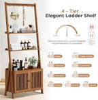 Bookcase with Drawers, Ladder Shelf 4-Tier Bamboo Bookshelf with 6 Hooks - Image 5