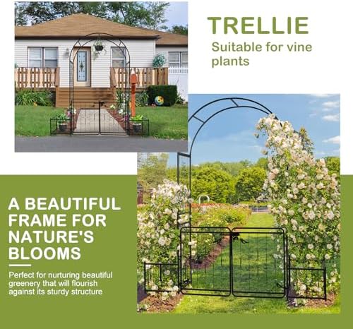 Outvita Black 7FT Metal Garden Arch with Entry Door & Ground Stakes - Image 3