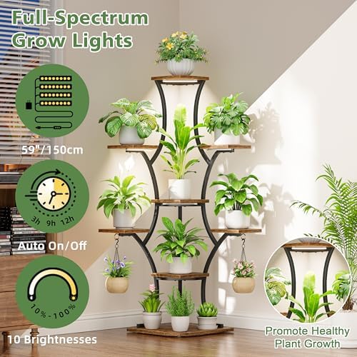 Corner Indoor Plant Stand With Grow Light, 8 Tier 52.6" Tall Plant Shelf - Image 4