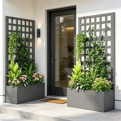 Outdoor Metal Raised Garden Bed - Climbing Plants Stand Raised Planters, Privacy Screen Garden Box Large Flower Bed Weather-Resistant Design 2 Drainage Holes for Planting Flowers Vegetables - Image 2