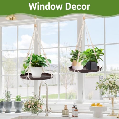 GREANER Brown Hanging Indoor Planters, 2 Packs Macrame Plant Hanger with Handmade Cotton, Hanging Plant Holder for Window Home Decor (Pots Not Included) - Image 6