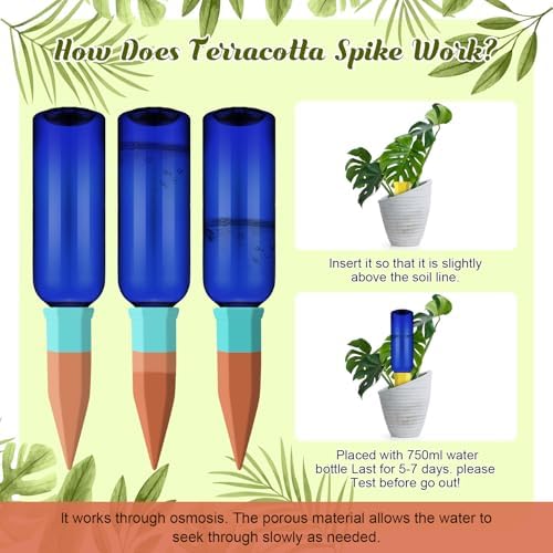 SiliFine 6 Sets Terracotta Watering Spikes,Blue and Mixed Color - Image 3
