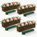 Dandat 4 Set Wood Boxes for Centerpieces 16x4 Inch Rectangle Wooden Planter Box Rustic Wooden Planters with Removable Plastic Liner Floral Foam Blocks for Christmas Wedding Home Garden Decor(Brown) by Dandat