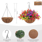 Hananona 2 Set Artificial Outdoor Flowers with Hanging Basket, 2 Hanging Planters with 24 Pcs Flowers for Spring Summer Front Porch Garden Patio Home Decor (2, Red, Purple, Yellow, Rose Red) - Image 2