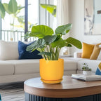 Indoor Plant Pot - 7 Inch Modern Round Ceramic Planter for Indoor Outdoor Plants with Drainage Hole and Saucer, Home Garden Office House Decor, Yellow - Image 2