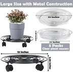 5 Packs Large Metal Plant Caddy with Wheels 13" Heavy-duty Iron Rolling Plant Stands with Casters Plant Dolly Plant Roller Base for Indoor and Outdoor Plant Pot Movers Saucers Black - Image 4