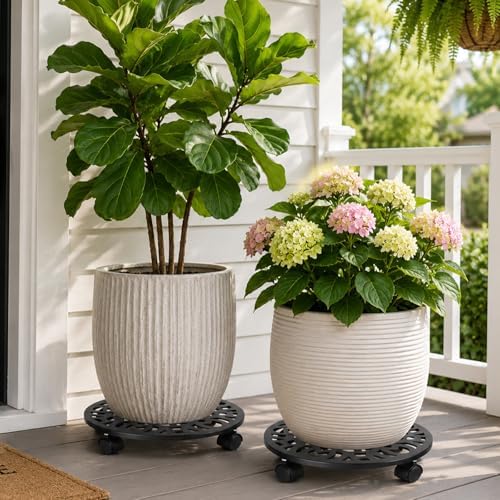 3 Pack Plant Caddy with Wheels, 12 inch Plant Stand with 2 Locking Casters Heavy Duty Metal Plant Dolly Roller for Indoor Outdoor Flower Pots, Rolling Plant Tray Wheeled Planter Mover Trolley - Image 4