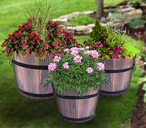 Wooden Whiskey Barrel Planters (Set of 3) - Image 2