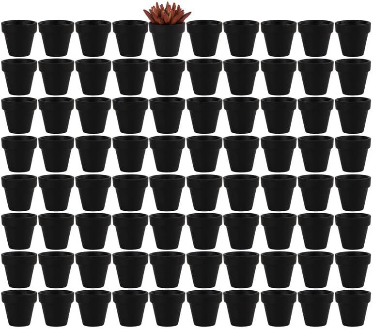 Yishang 2 inch Black Small Terracotta Pots with Drainage Holes,Mini Clay Ceramic Pottery Planter,Cactus Flower Nursery Terra Cotta Pots, for Indoor/Outdoor Succulent Plants, Crafts(80 Pack) by Yishang