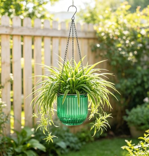 Melphoe Self Watering Hanging Planters Indoor Flower Pots, (8.3’’+6.5’’+5.3''+4.7'' 4Pack) - Outdoor Hanging Plant Pot Basket, Plant Hanger with 3Hooks Drainage Holes for Garden Home (Emerald) - Image 4