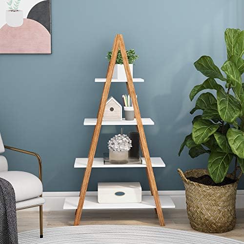 Knocbel 4-Tier Bamboo Ladder Shelf Storage Shelves Display Rack, Bookcase Plant Flower Pots Stand, 22 Lbs Capacity of Each Tier, 31.49" L x 11.73" W x 53.54" H (White and Brown) - Image 6