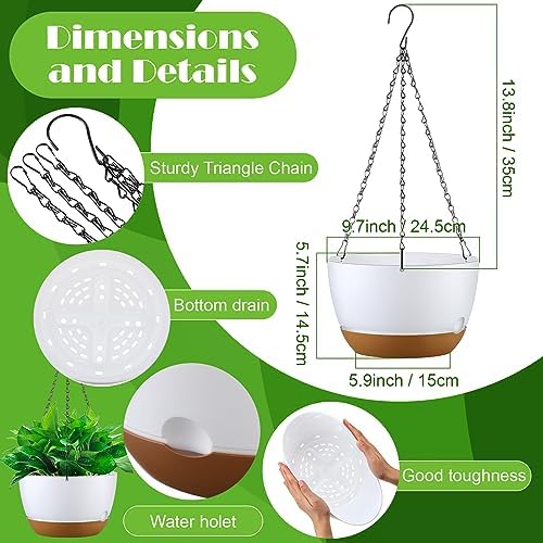 Remerry 6 Pcs 10 Inch Hanging Planter Hanging Plant Pot Plastic Round Hang Baskets for Plants Indoor Flower Pot with Drainage Holes Removable Trays for Garden Home Patio(White) - Image 2
