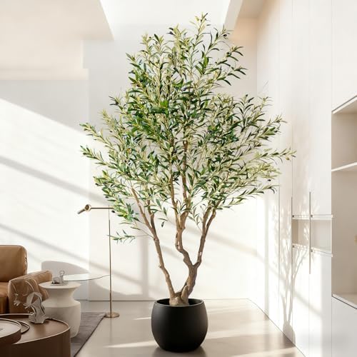 8ft Faux Olive Tree with Pot & Moss Artificial Olive Plant Fake Olive Tree for Home Decor, Large Indoor Artificial Trees Faux Plants Indoor Durable Artificial Trees for Living Room/Office by BringNatureToYourHome%EF%BC%81