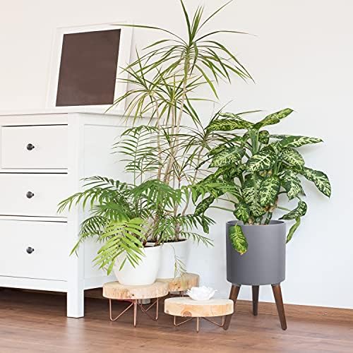 D'vine Dev 10 Inch Planter Pot with Stand, Mid-Century Tall Plant Pot with Legs for Indoor Plants, Medium, Grey, 88-O-B-3 - Image 2