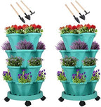 GameXcel Vertical Planter Tower - 4 Tier Stackable Garden Planters with Wheels and Tools Plant Pots for Strawberry Herb Flower and Vegetable Indoor Outdoor Use Teal 2 Pack by GameXcel