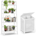 Homykic Bamboo Ladder Shelf and Bamboo Laundry Hamper Bundle, White by Homykic