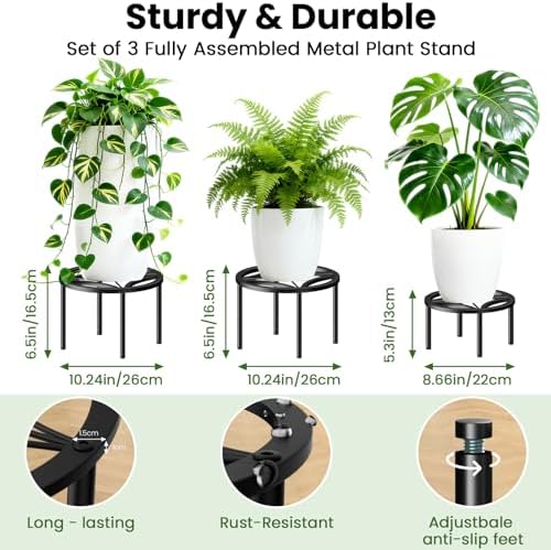 TOSKING 3-Pack Small Metal Plant Stands, Geometric Pattern, 2 Sizes, Black - Image 3