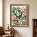 Framed Canvas Wall Art Bohemian Gouache Roadrunner in Desert Scrub Pink Globemallow Sage Palms Canvas Print Poster Gold Frame Wall Decor for Living Room Southwest Decor, Bird Art - Inch 16x20 - Image 4